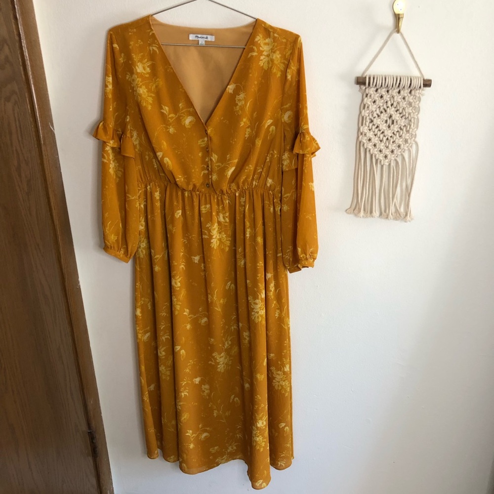 Madewell Yellow Floral Peasant Midi Dress